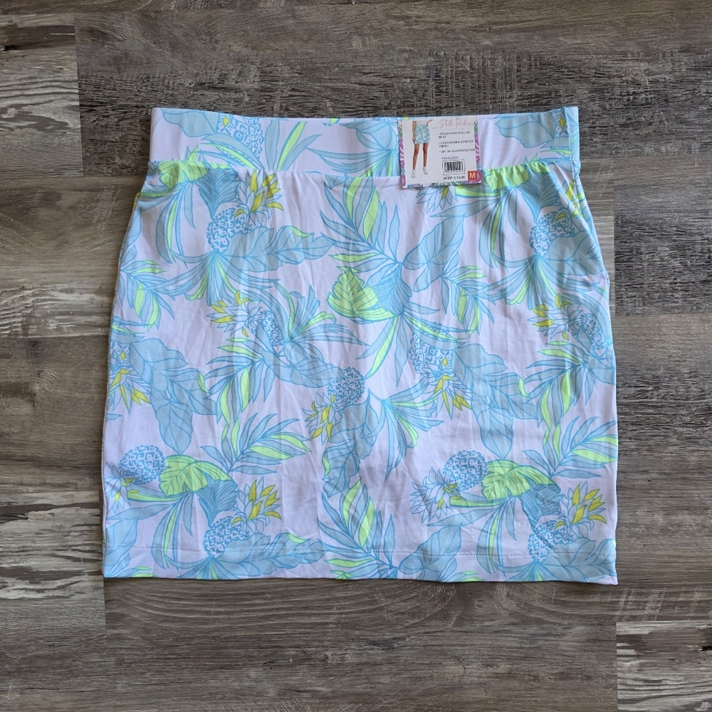 Women's Light Blue Tropical Print Mini Skirt - Classic Resort Style